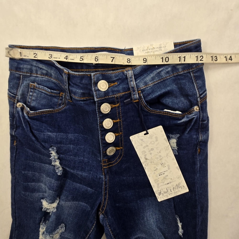 Thread & Others Jeans 3/26High Rise Button Fly Distressed Stretch Ankle Skinny - Picture 5 of 9